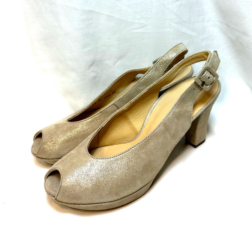 Paul Green Shimmering Beige Peep-Toe Heels